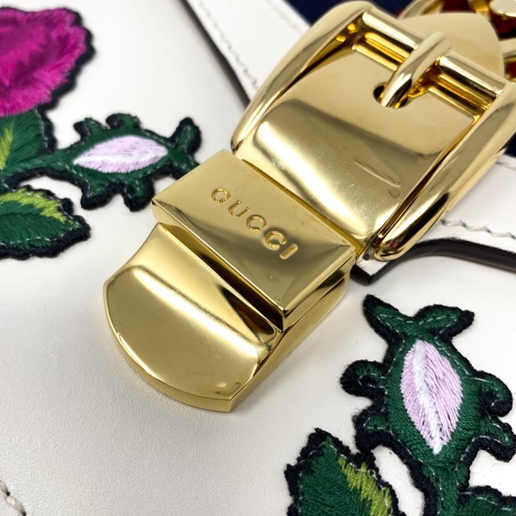 GUCCI Sylvie Calfskin Embroidered Shoulder Bag - Picture 9 of 15